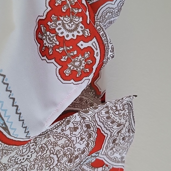 Chico's Orange White Paisley Vneck Popover Tunic Blouse Size XL - Picture 5 of 9
